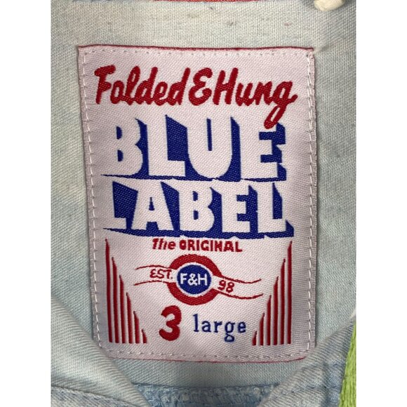 VTG Folded & Hung Blue Label Acid Wash Button-Up Long Sleeve Shirt Blue 3 L F101 - Picture 3 of 4